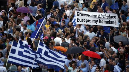 Manifestation en faveur du "oui" au r&eacute;f&eacute;rendum &agrave; Ath&egrave;nes (Gr&egrave;ce) le 30 juin 2015.&nbsp; (JEAN-PAUL PELISSIER / REUTERS )