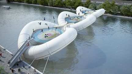 Le pont trampoline sur la Seine imaginé par l'agence d'architecture Atelier Zündel Cristea.
 (AZC / Perspectiviste : Charles Wallon)