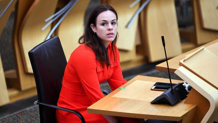 La secrétaire d'Etat écossaise aux Finances publiques, Kate Forbes, à Edimbourg (Ecosse), le 9 mars 2021. (ANDY BUCHANAN / POOL / AFP)