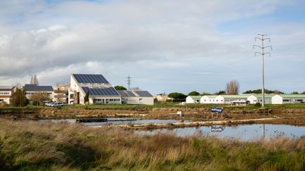 A view of solar panels installed on the roofs of a school in Bourcefranc-le-Chapus (Charente-Maritime), November 17, 2023. (PAULINE PAUGET / HANS LUCAS / AFP)