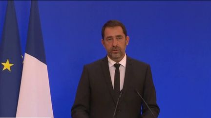 Le ministre de l'Intérieur Christophe Castaner lors d'une conférence de presse, à Paris, le 13 septembre 2019. (FRANCEINFO)