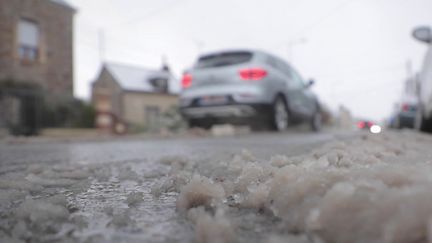 Les saleuses sont de sortie en Ille-et-Vilaine, jeudi 21 novembre, après les premiers flocons de l'année. Une météo rare qui amuse les passants. Le froid devrait revenir dans la soirée.