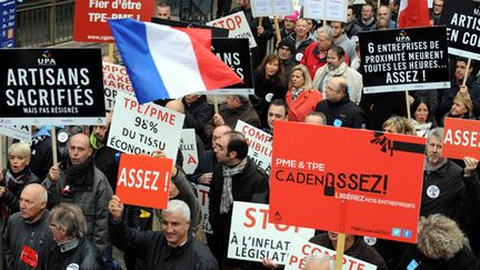 &nbsp; (Les petits patrons manifestant à Toulouse le 1er décembre 2014 © Maxppp)