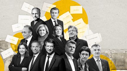 Douze candidats concourent pour le premier tour de l'élection présidentielle, le 10 avril 2022. (PIERRE-ALBERT JOSSERAND / FRANCEINFO)