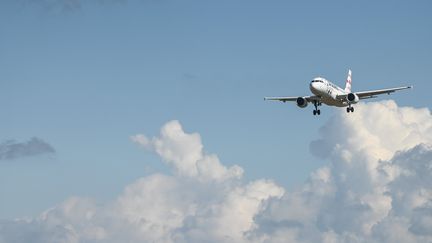 Un avion sur le point d'atterrir à l'aéroport de Bruxelles (Belgique) en septembre 2023. (JEAN-LUC FLEMAL / MAXPPP)