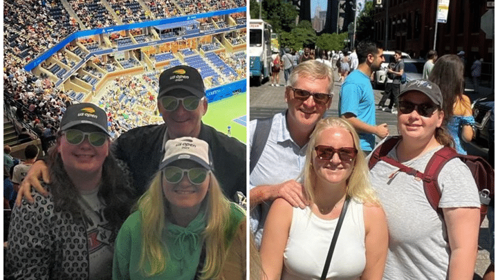 Philippe Sevin, entouré de ses filles Caroline et Juliette, à l'US Open (New York) et à Brooklyn. La famille entière est passionnée de sport et va vivre les Jeux olympiques en tant que volontaires. (Caroline Sevin)