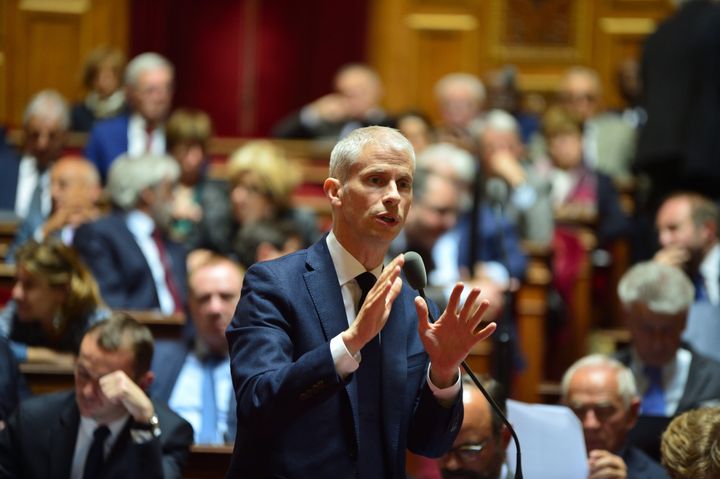 Franck Riester s'exprime devant l'Assemblée nationale, à Paris, le 30 avril 2019. (DANIEL PIER / NURPHOTO / AFP)