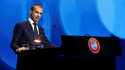 Le&nbsp;président de l'UEFA Aleksander Ceferin, le 20 avril 2021, lors d'un Congrès portant sur le projet avorté de Super Ligue.
 (RICHARD JUILLIART / UEFA)