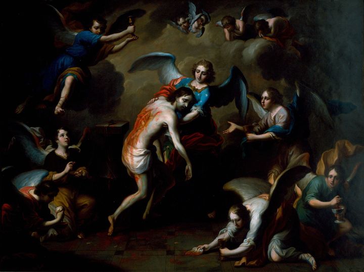 Juan Patricio Morlete Ruiz (1713-1772) Cristo consolado por los ángeles (Christ consolé par les anges), 18e siècle, Mexico, Museo Nacional de Arte
 (Francisco Kochen/Museo Nacional de Arte, INBA)