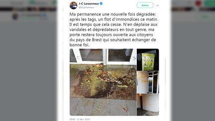 Tweet du&nbsp;député La République en marche du Finistère, Jean-Charles Larsonneur, le 11 février 2019. (CAPTURE ECRAN TWITTER)