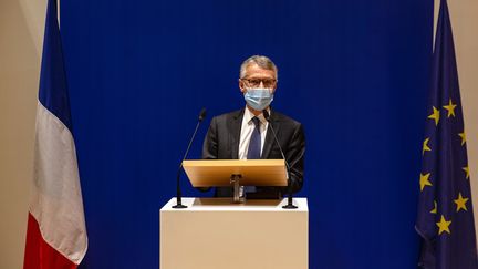 Jean-François&nbsp;Ricard,&nbsp; procureur général du Parquet national antiterroriste, le 17 octobre 2020, lors d'une conférence de presse. (ABDULMONAM EASSA / AFP)