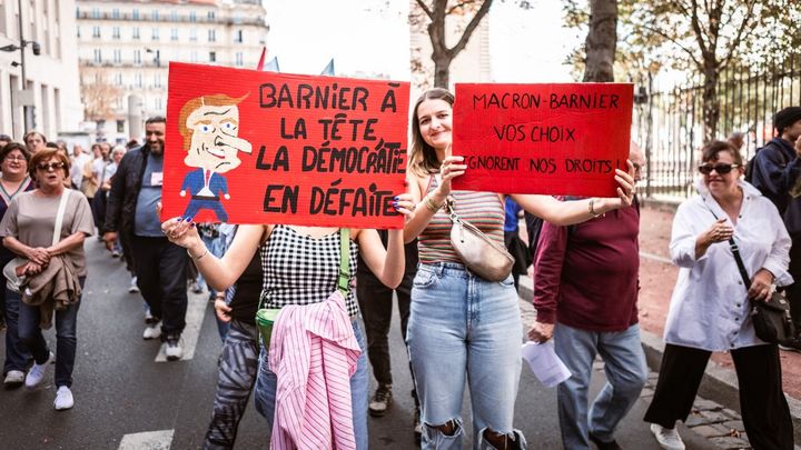 Am 21. September 2024 fanden in Lyon Demonstrationen gegen die Regierung von Michel Barnier statt. (ELSA BIYICK / HANS LUCAS / AFP)