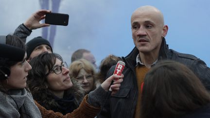 L'ancien boxeur Christophe Dettinger, le 20 février 2019 à sa sortie de prison. (GEOFFROY VAN DER HASSELT / AFP)