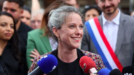 L'économiste et candidate du Nouveau Front populaire au poste de Première ministre Lucie Castets, le 27 juillet 2024 à Lille (Nord). (FLORENT MOREAU / MAXPPP / VOIX DU NORD)