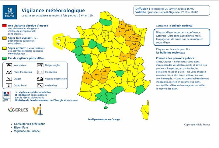 Carte vigilance orange (METEO FRANCE)