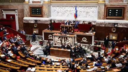 L'h&eacute;micycle de l'Assembl&eacute;e nationale, &agrave; Paris, lors d'un discours&nbsp;du Premier ministre Manuel Valls, le 18 juin&nbsp;2015. (BERTRAND GUAY / AFP)