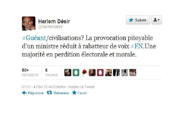 Capture d'écran du tweet d'Harlem Désir (DR)