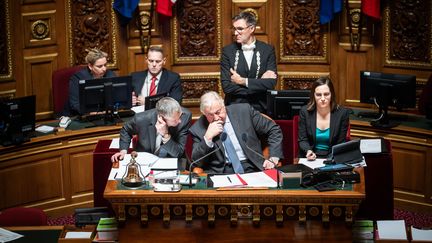 Gérard Larcher, président du Sénat, au palais du Luxembourg, à Paris, le 6 novembre 2023. (XOSE BOUZAS / HANS LUCAS / AFP)