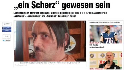 Capture d'&eacute;cran du site du tablo&iuml;d allemand "Bild" qui publie une photo du fondateur du mouvement anti-islam Pegida, Lutz Bachmann, posant en Adolf Hitler. (BILD.DE / FRANCETV INFO)