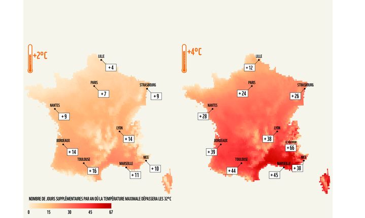 Les deux scénarios de rechauffement climatique pris en compte par le WWF pour son étude sur l'impact du rechauffement climatique sur la pratique sportive en France à l'horizon 2050. (WWF FRANCE)