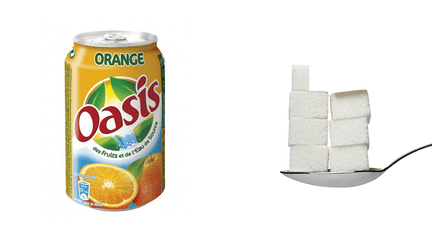 Une canette de 33 cl d'Oasis Orange contient 31,9 g de sucre, soit 6,4 morceaux. ( DR )