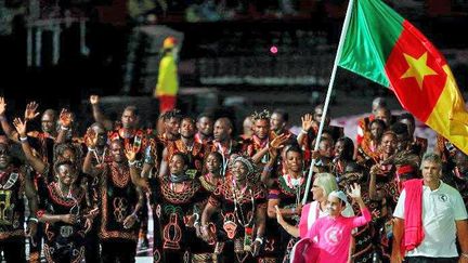 La délégation du Cameroun lors de la cérémonie d'ouverture des Jeux du Commonwealth à Gold Coast, sur la côte est de l'Australie, le 4 avril 2018. ( Adrian DENNIS / AFP)