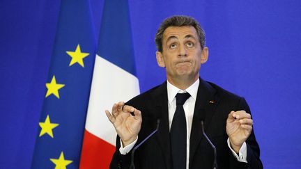 Nicolas Sarkozy lors d'un discours au si&egrave;ge des R&eacute;publicains, &agrave; Paris, le 3 novembre 2015. (MATTHIEU ALEXANDRE / AFP)