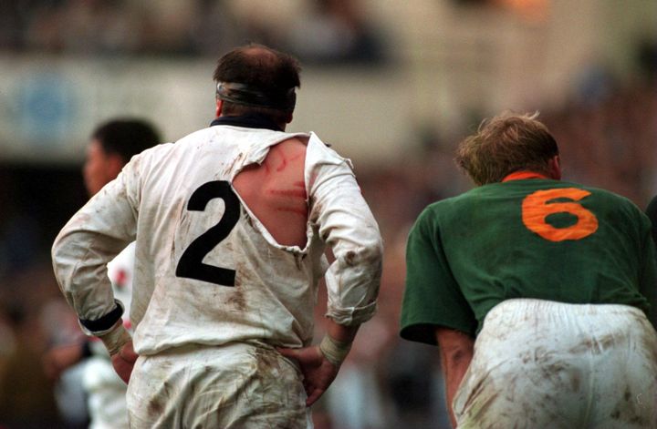 Le talonneur anglais Brian Moore lors d'un match contre l'Afrique du Sud, le 11 juin 1994 au Cap.&nbsp; (DAVID ROGERS / GETTY IMAGES EUROPE)