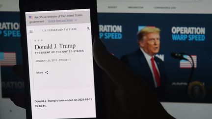 Le site du département d'Etat a annoncé prématurément&nbsp;la fin du mandat&nbsp;de Donald Trump, lundi 11 janvier 2020.&nbsp; (OLIVIER DOULIERY / AFP)