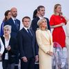 Emmanuel et Brigitte Macron lors du défilé militaire, le 14 juillet 2023 sur les Champs-Elysées, à Paris. (LUC NOBOUT / MAXPPP)