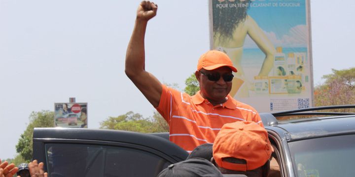 Jean-Pierre Fabre, le leader de l'opposition lors d'une manifestation à Lomé, le 3 aout 2017.  (ALPHONSE LOGO / ANADOLU AGENCY)