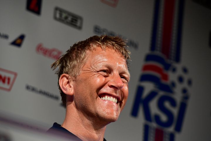 Le co-sélectionneur islandais&nbsp;Heimir Hallgrimsson, le 29 juin 2016 à Annecy (Haute-Savoie). (TOBIAS SCHWARZ / AFP)