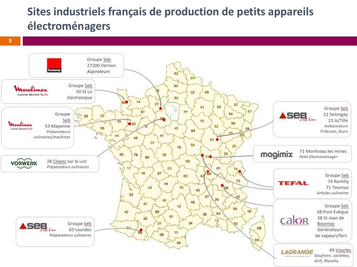 Les sites industriels français de petit électroménager en mars 2017 (source :&nbsp; le&nbsp;Groupement des marques d'appareils pour la maison). (GIFAM)