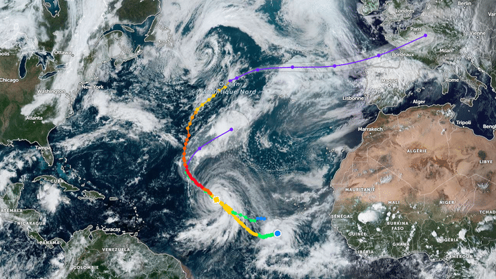 Kirk's trajectory, first hurricane then depression, on the Zoom Earth website. (ZOOM EARTH)