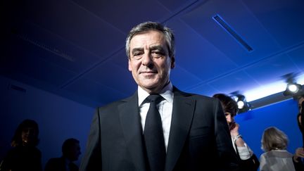 Le candidat de la droite à la présidentielle, François Fillon, lors d'un discours à son QG de campagne, le 8 mars 2017 à Paris. (NICOLAS MESSYASZ / POOL / REA)