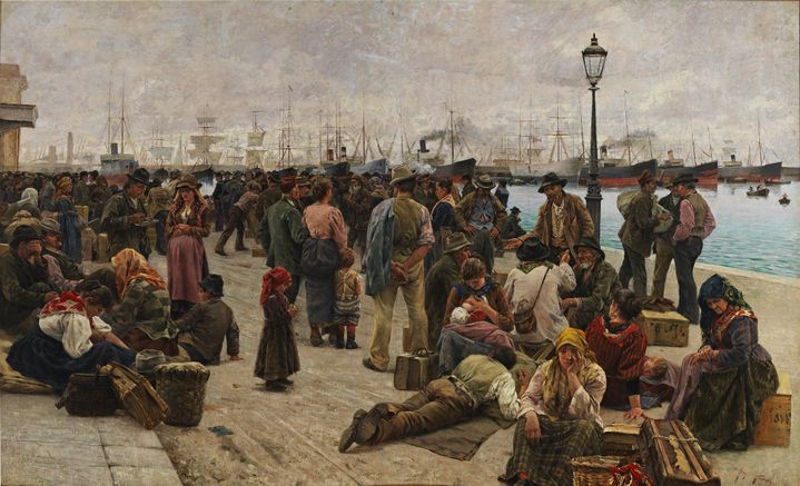 &nbsp; (Angelo Tommasi (1858-1923), Gli emigranti, 1896 Huile sur toile, 262 × 433 cm © Rome, Galleria Nazionale d’Arte)