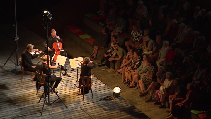 Une grande proximité entre les artistes et le public. Ici, le quatuor Prima Vista en concert le 17 août. (France 3 Auvergne)