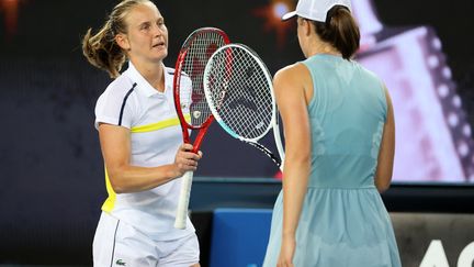 Fiona Ferro a été éliminée en demi-finale du tournoi de Lyon. (DAVID GRAY / AFP)