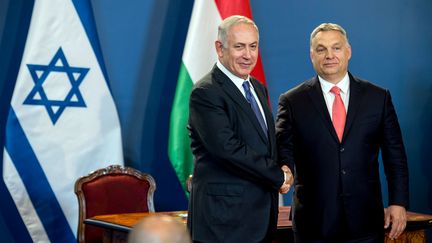 Rencontre entre Benjamin Netanyahu et Viktor Orban, à Budapest, en juillet 2017. (KAROLY ARVAI / POOL)