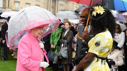 La reine Elizabeth II pendant une&nbsp;garden party au palais de Buckingham, à Londres, le 10 mai 2016. (JOHN STILLWELL / AFP)