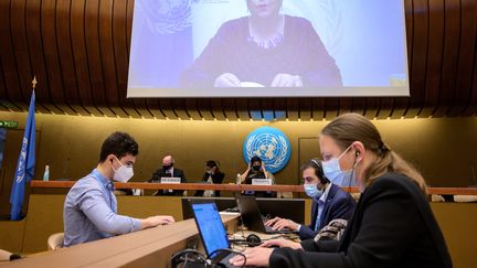 Le Conseil des droits de l'homme de l'ONU se réunit à Genève (Suisse), le 27 mai 2021. (FABRICE COFFRINI / AFP)