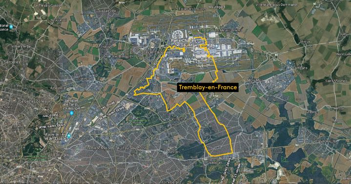 La ville de Tremblay-en-France, située en Seine-Saint-Denis. (NOEMIE CARON / FRANCEINFO / GOOGLE MAPS)