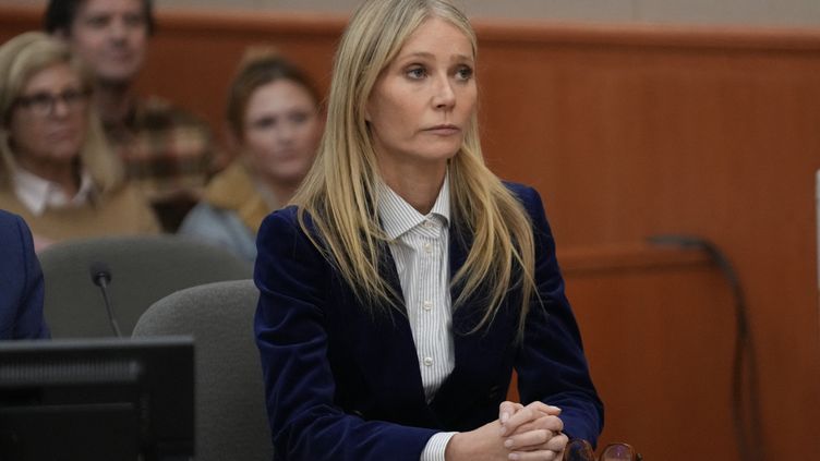 La comédienne américaine Gwyneth Paltrow au tribunal de Park City, dans l'Utah (Etats-Unis), le 30 mars 2023. (RICK BOWMER / POOL / AFP)