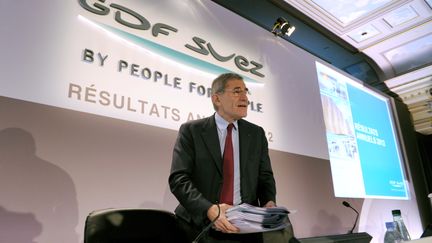 Le PDG de GDF Suez, G&eacute;rard Mestrallet, lors de la pr&eacute;sentation des r&eacute;sultats annuels du groupe, le 28 f&eacute;vrier 2013 &agrave; Paris. (ERIC PIERMONT / AFP)