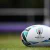 Le ballon officiel de la Coupe du monde de rugby, au&nbsp;Fuji Hokuroku Park de Fujiyoshida (Japon), le 10 septembre 2019. (FRANCK FIFE / AFP)