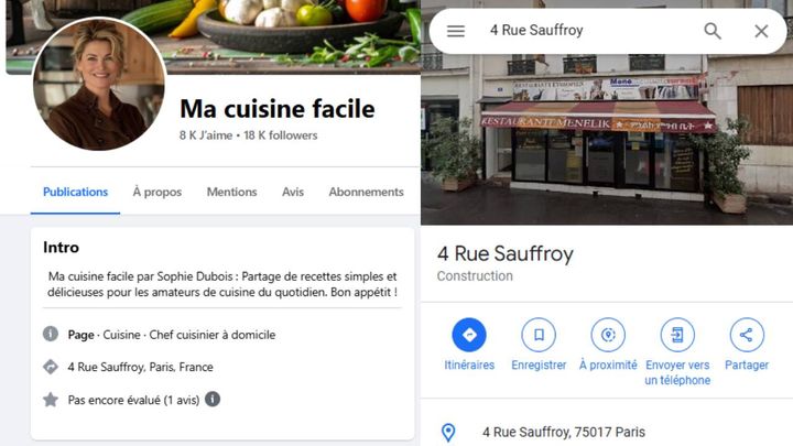 L'adresse revendiquée sur cette page Facebook dédiée à la cuisine est en fait occupée par un commerce totalement différent. (FACEBOOK)