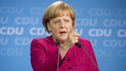 La chanceli&egrave;re allemande, Angela Merkel, lors d'un meeting le 27 ao&ucirc;t 2013 &agrave; Winsen, en Allemagne.&nbsp; (ODD ANDERSEN / AFP)