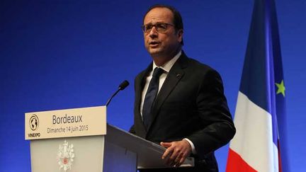  (A l'occasion d'une visite au salon Vinexpo à Bordeaux, François Hollande a appelé dimanche à la plus grande prudence en matière d'interprétation et de clarification de la loi Evin afin de préserver les "principes de santé publique" © Maxppp)