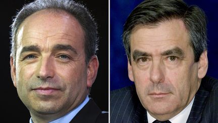 Jean-Fran&ccedil;ois Cop&eacute; (&agrave; g.) et Fran&ccedil;ois Fillon, les deux pr&eacute;tendants &agrave; la pr&eacute;sidence de l'UMP. (LIONEL BONAVENTURE / AFP)