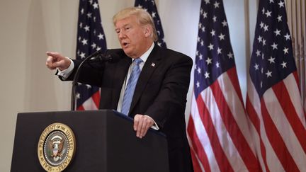 Le président américain Donald Trump a répondu aux questions des journalistes en marge de l'Assemblée générale des Nations unies à New York, mercredi 26 septembre 2018. (JOHN MOORE / GETTY IMAGES NORTH AMERICA)